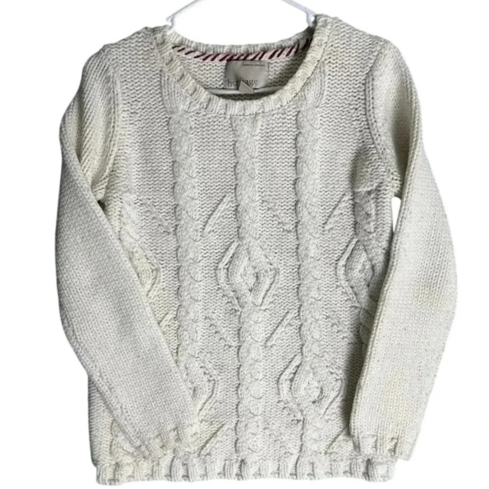 Banana Republic Sweater‎ Women M Cream Heritage Cable Knit Wool Blend Crew Neck